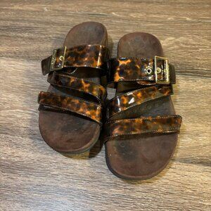 Vionic Skylar Adjustable Tortoise‎ Brown Slip On Sandals Womens Size 8